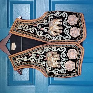 Vintage 1970s Embroidered and Sequin Elephant Vest, IMPECCABLE Condition